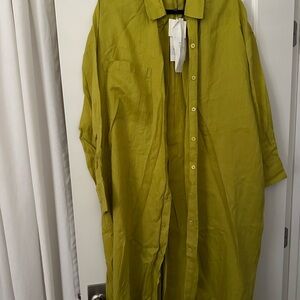 Lime Green Button-Up Shirt Dress